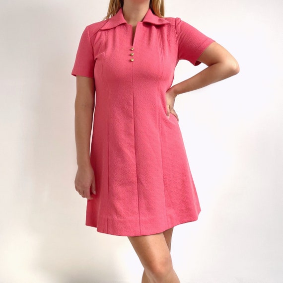 70’s Mod Short Pink Dress // Crimplene Polyester … - image 1