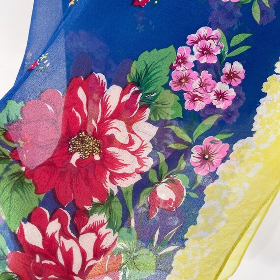 Vintage Bright Floral Scarf // Sheer Bold Flower … - image 4