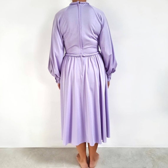 70's Vintage Lilac Midi Dress With Braid Detail /… - image 8