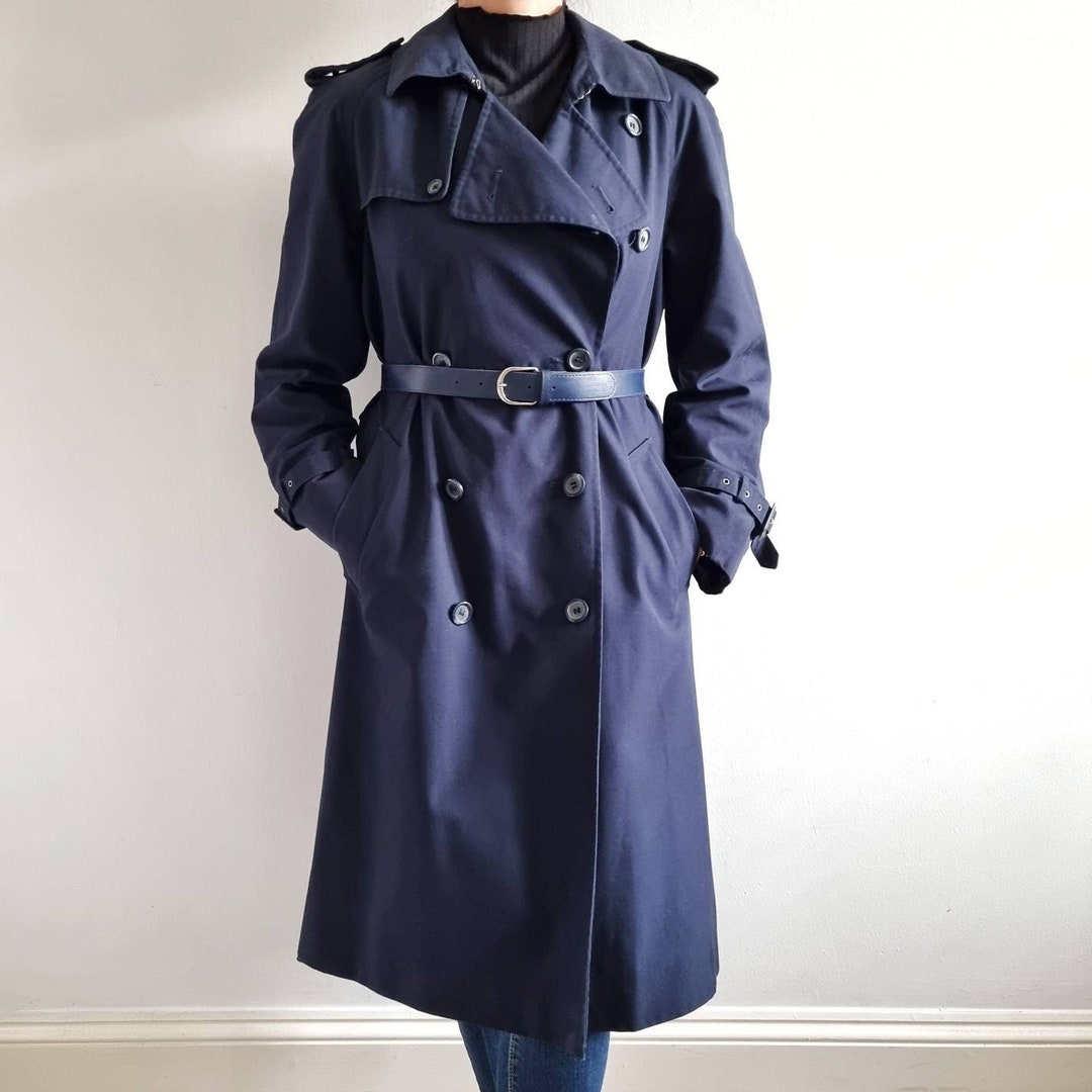 Vintage Ladies Navy Trench Coat Etsy