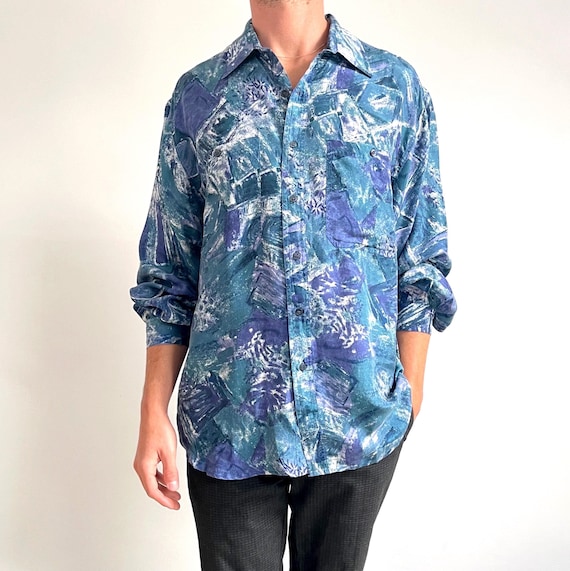 6(ROKU)＞NYLON SILK ROUND PRINT SHIRT
