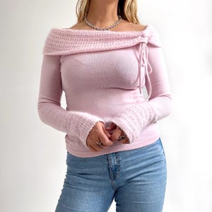 Y2K Vintage JANE NORMAN Pastel Pink Off-shoulder Top 00s Cowl