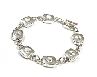 Vintage Silver Plated Chunky Heart Cube Link Bracelet | New Deadstock