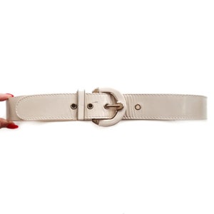 00's Vintage Cream Patent Leather & Gold Belt | Ladies Dress Belt | Small - Medium