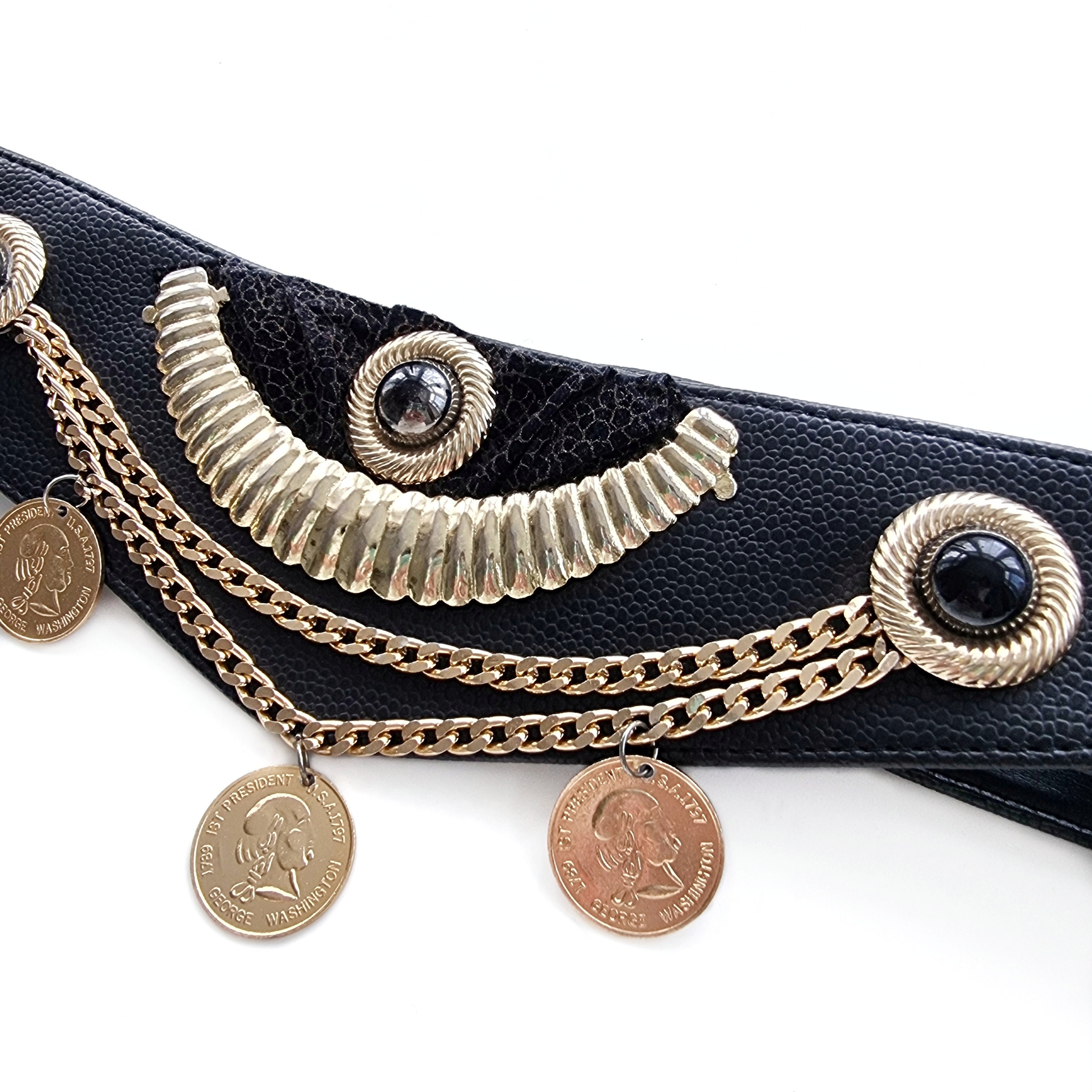 Vintage Gold Chain Charm Belt The Limited Heart Coin Pearl Statement 37\