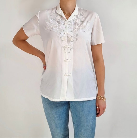 【全商品オープニング価格 特別価格】 White Embroidered Vintage Blouse Pretty Style Oriental | トップス