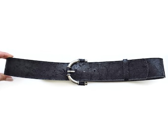 VINTAGE 90s JUMBO Black SUEDE Leather Silver Studded  display picture 3