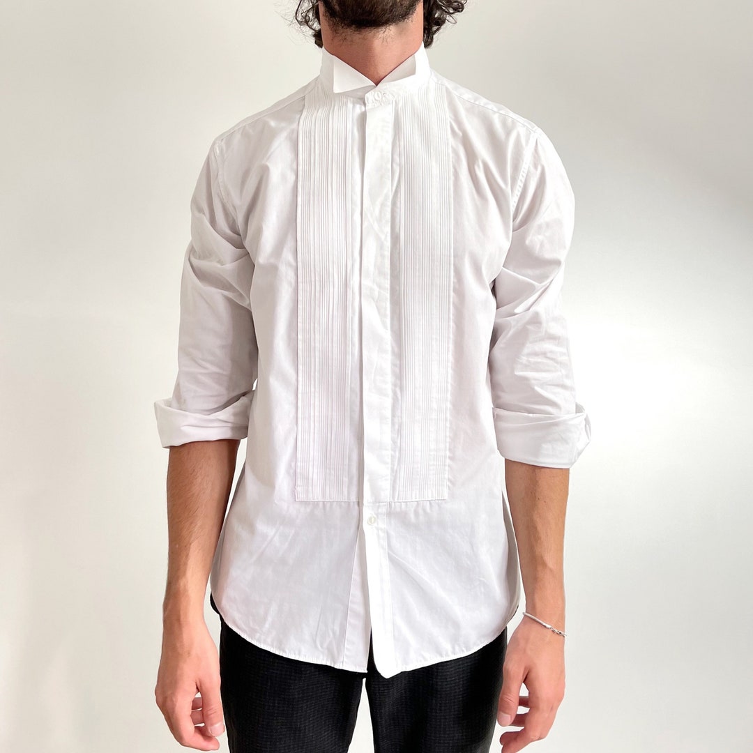 80's Vintage Men's White Dress Shirt by St. Michael // Pleated