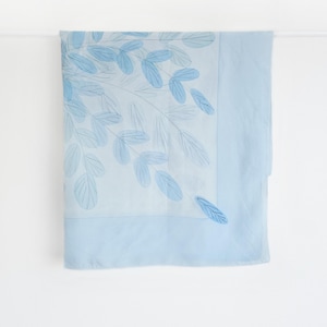 Vintage Light Blue Silk Scarf | Pastel Leaf Print Scarf