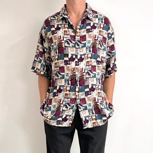00s Vintage Pierre Cardin Summer Shirt | Geometric Leaf Print, Short Sleeve Viscose Shirt | Large - XL