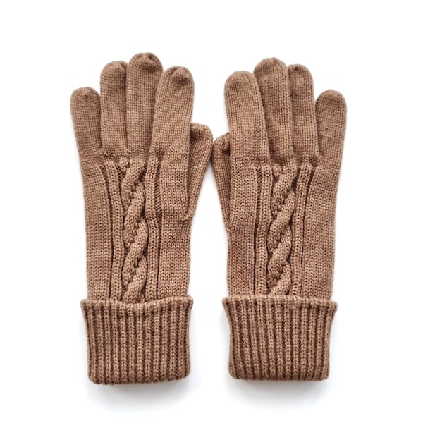 Vintage St Michael Cable Knit Ladies  Gloves // Camel Brown Winter Gloves // One Size