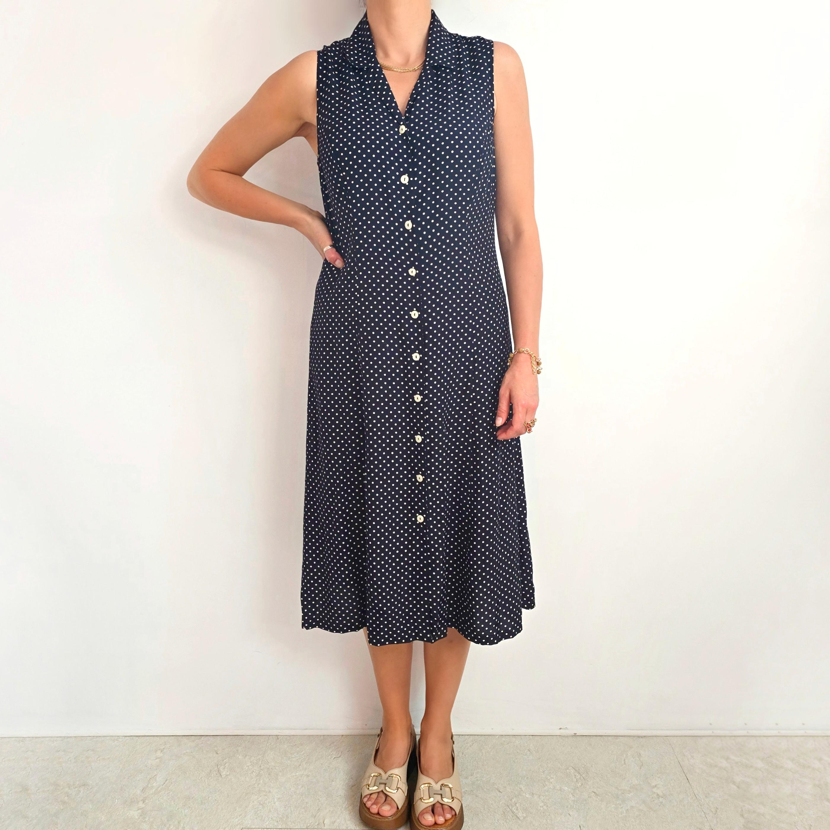 【RIXO】Amari レーストリム ポルカドット 水玉 青 ミディドレス Navy polka dot dresses midi - Etsy 日本
