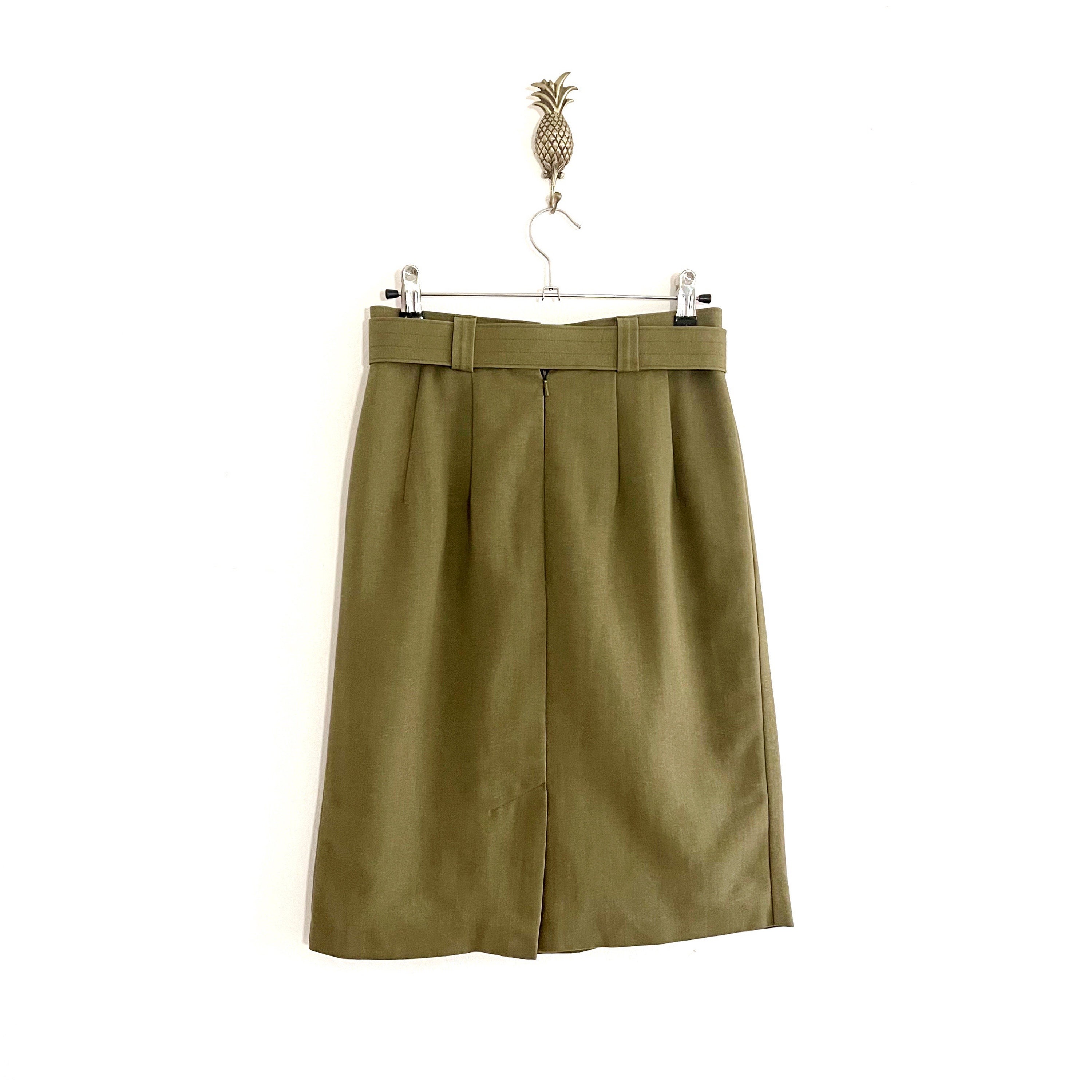 【AAKE】[Belt SET] CLASSIC CHECK MIDI SK Vintage Smart Khaki Midi Skirt With Belt - Etsy