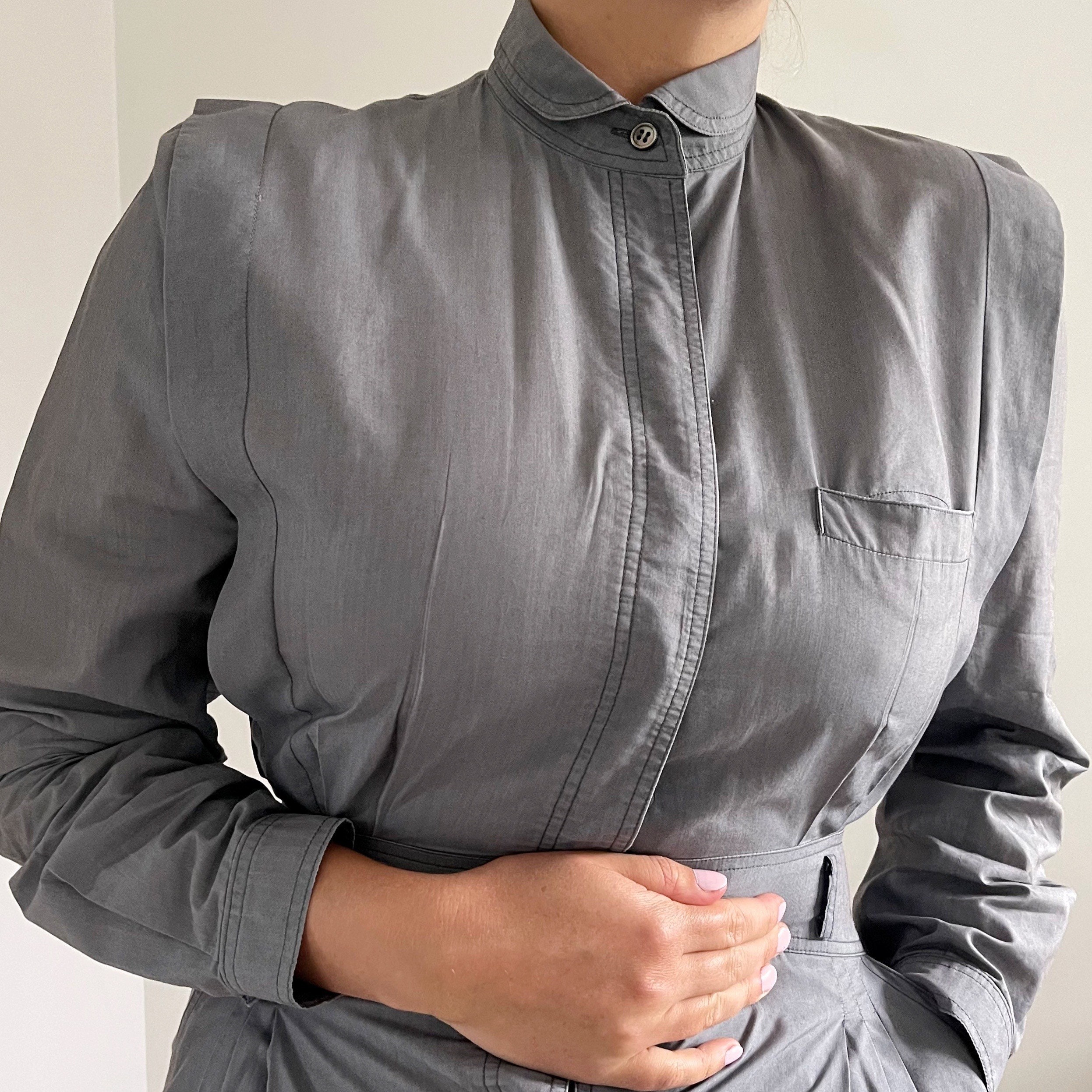 Vintage JIL SANDER Grey Shirt Dress // Military Minimalist