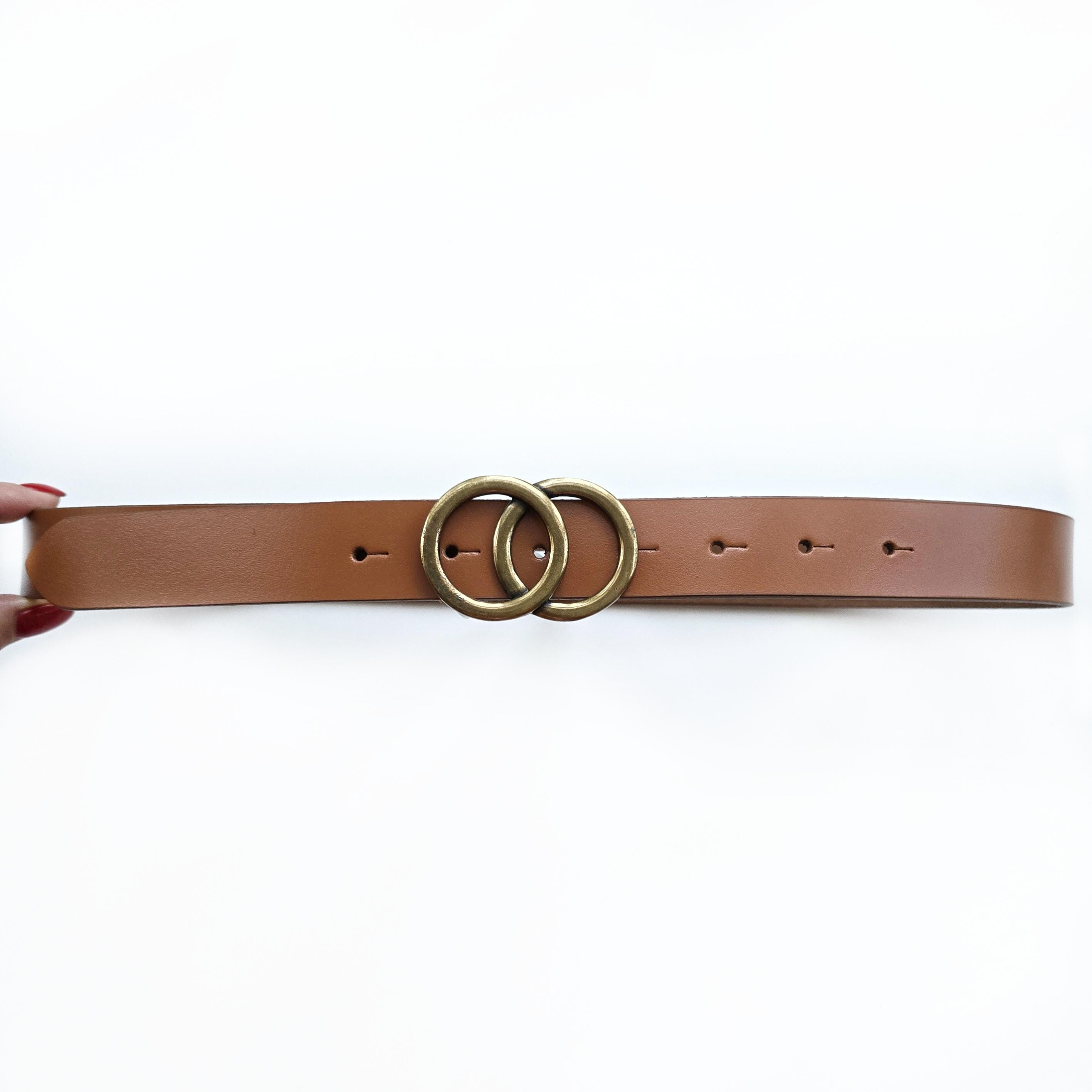 Vintage Tan Brown Genuine Leather Belt W Brass Buckle  display picture 3