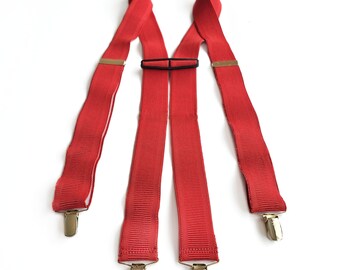 Vintage Men's Red Elastic Suspenders with Gold Clips | Trousers Braces | Made in England