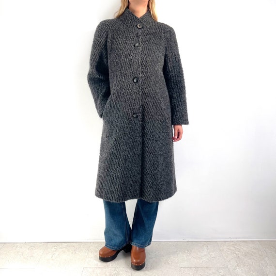 Vintage Ladies Midi Wool Coat in Dark Grey | Warm… - image 1