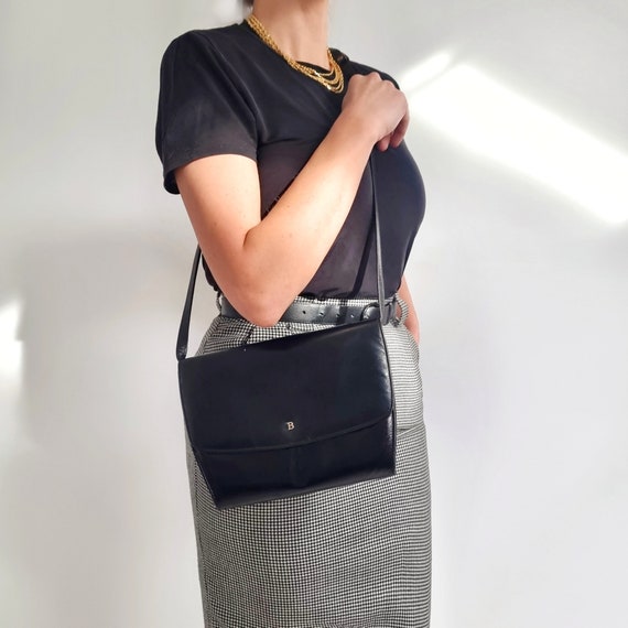 Vintage BALLY Black Leather Handbag w Long Strap … - image 5