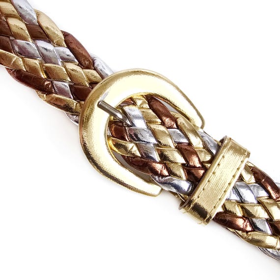 Vintage Metallic Woven Belt With Gold Buckle | Silver, Gold  display picture 1