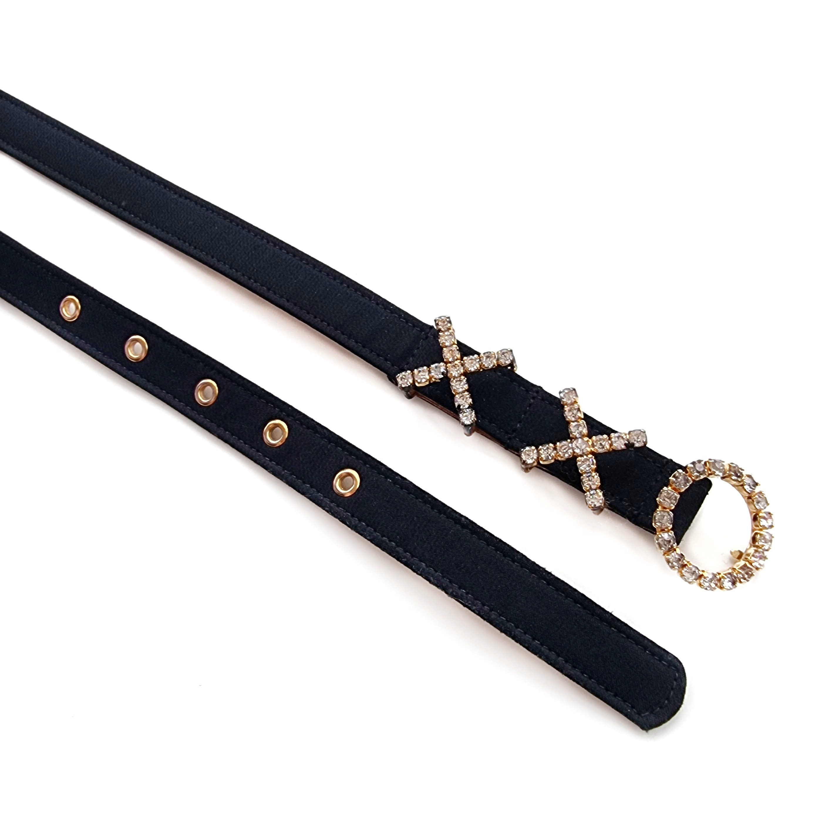 y2k 1990s vintage rhinestone black belt size small medium 00 main image 2