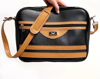 Vintage Black & Brown Men’s Bag // Athletic Holdall // Travel Manbag