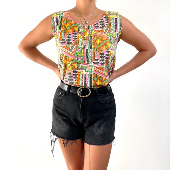 Vintage Vest Top In Neon Wax Print | Bright Print… - image 7