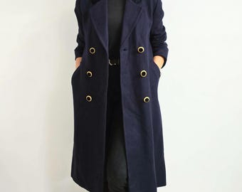 Vintage Ladies Long Wool Coat in Navy