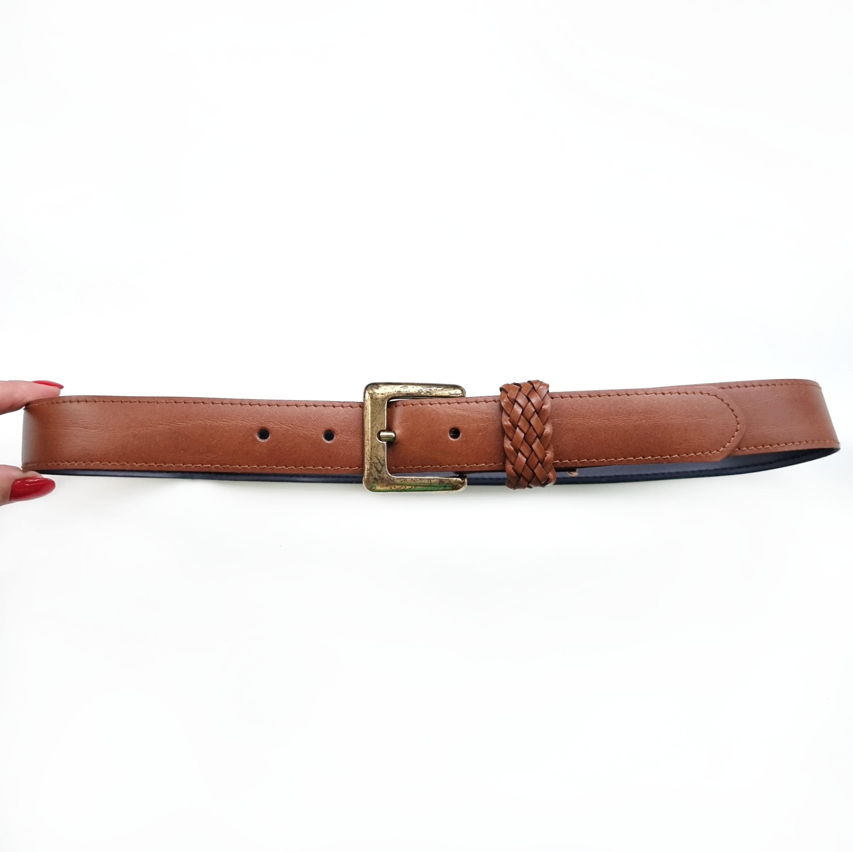 Vintage Almond Brown Vegan Belt With Brass Buckle | Leather  display picture 3