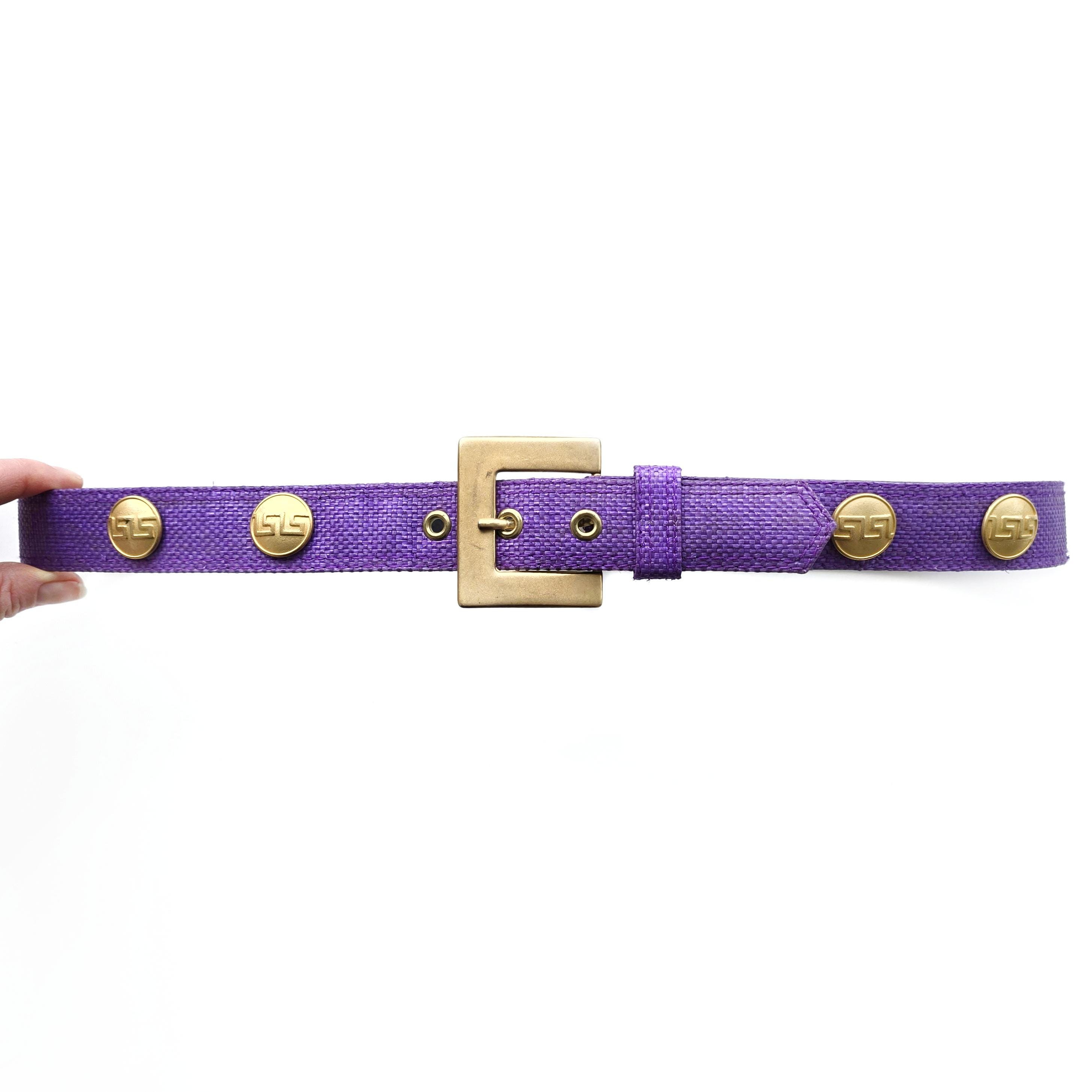 purple dress belt Vintage Purple Belt With Gold Stud Buckle | Statement Dress Belt | Small -  Medium