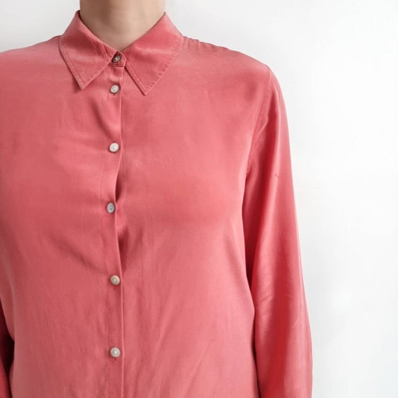90's Vintage Bright Pink Pure Silk Ladies Shirt |… - image 5