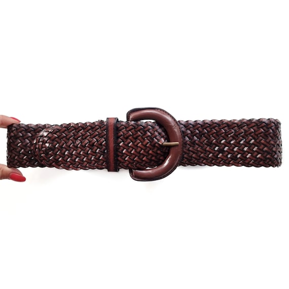 Vtg Italian Leather Braided Woven Western Belt Brown Womens size Small s-l400.jpg main image 4