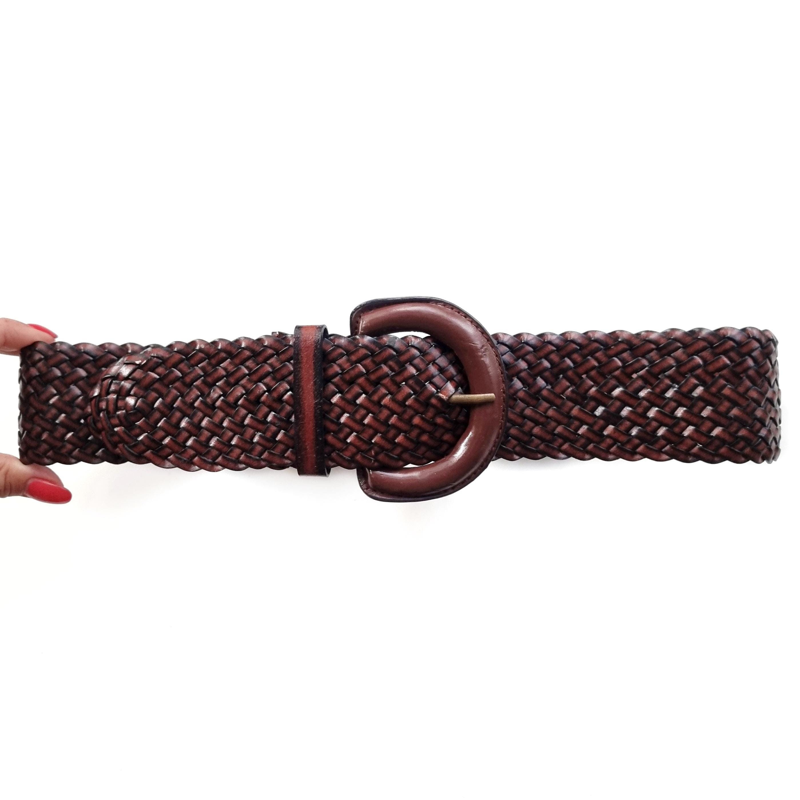 Vintage Chestnut Brown Woven Belt W Leather Covered Buckle  display picture 2