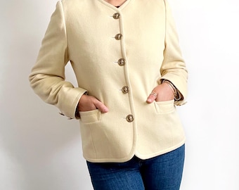 Blazer vintage de lana amarillo pastel con botones dorados / Chaqueta elegante para mujer / Talla mediana