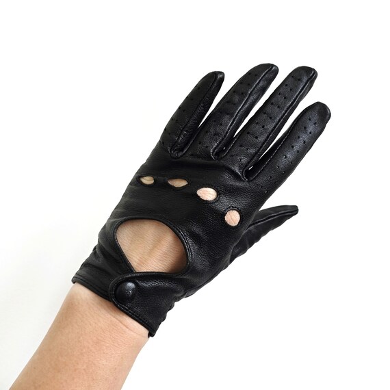 Vintage Ladies Black Driving Gloves Soft Leather Gloves Small