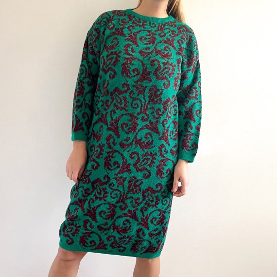 Vintage Green Knit Jumper Dress by United Colors of Benetton