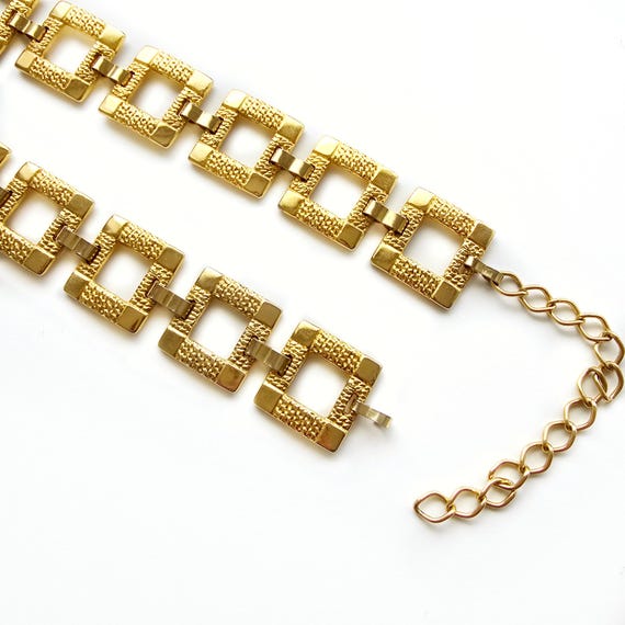 Vintage Shiny Gold Chain Metal Ladies Belt | Square Link  display picture 1