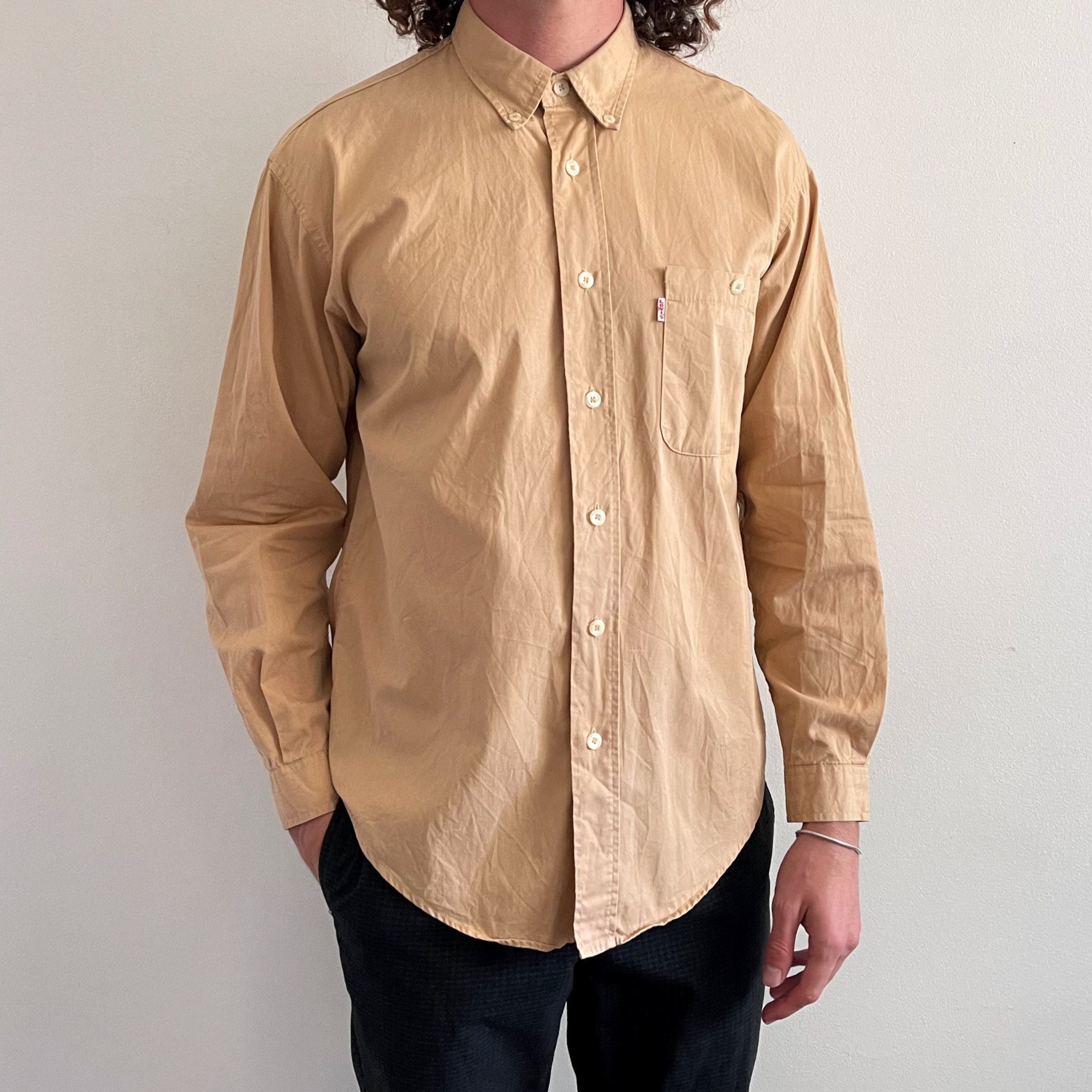 Vintage Levis Mens Shirt Camel Brown Long Sleeve Shirt