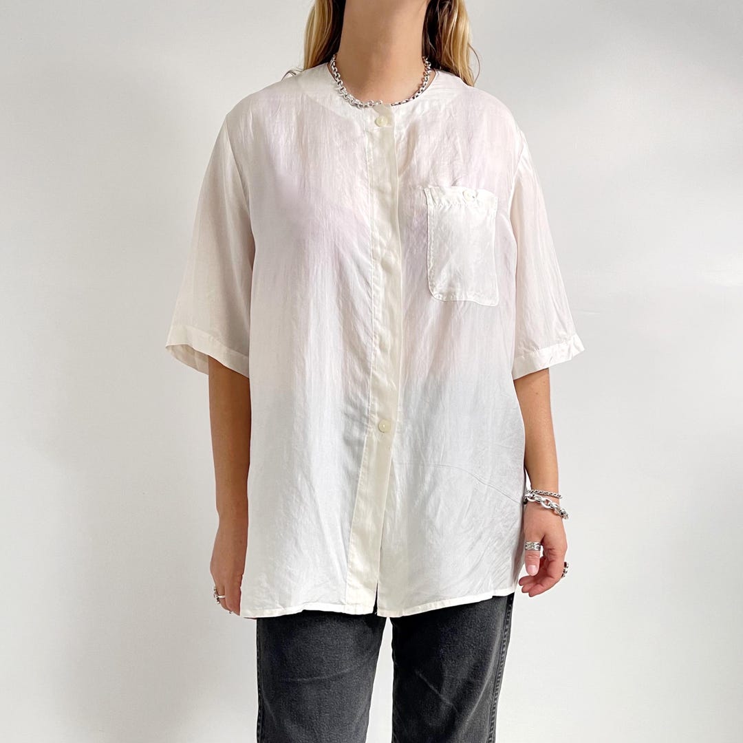 Vintage 80s Josephine Cream With Metallic Silver Stripes Blouse