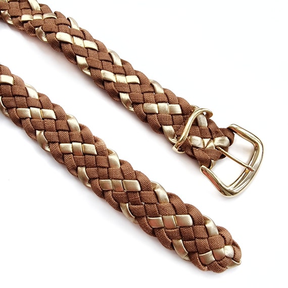 Vintage Gold & Tan Brown Fabric Woven Ladies Belt… - image 3