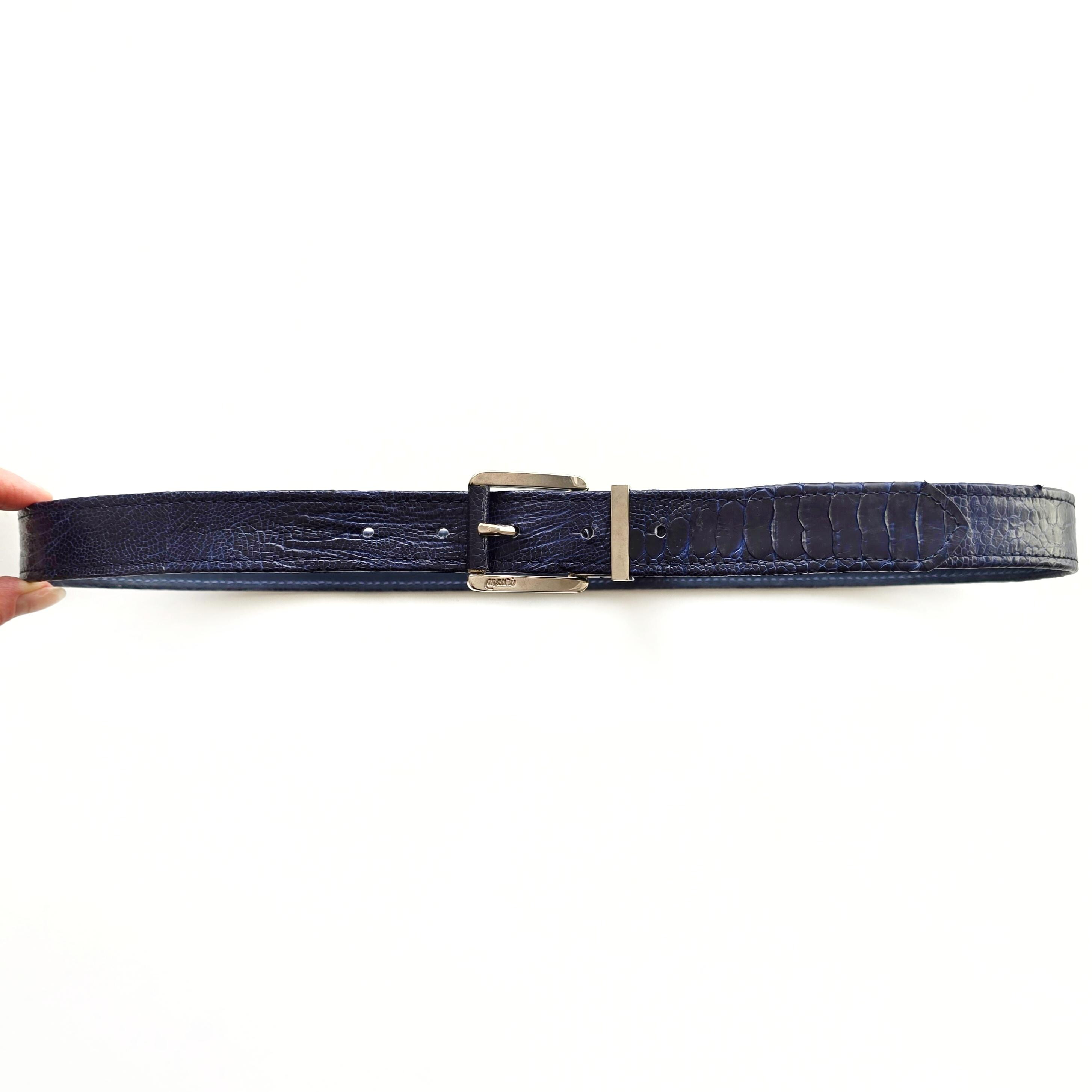 Vintage MAURI Navy Blue Ostrich Leather Belt With Silver  display picture 3