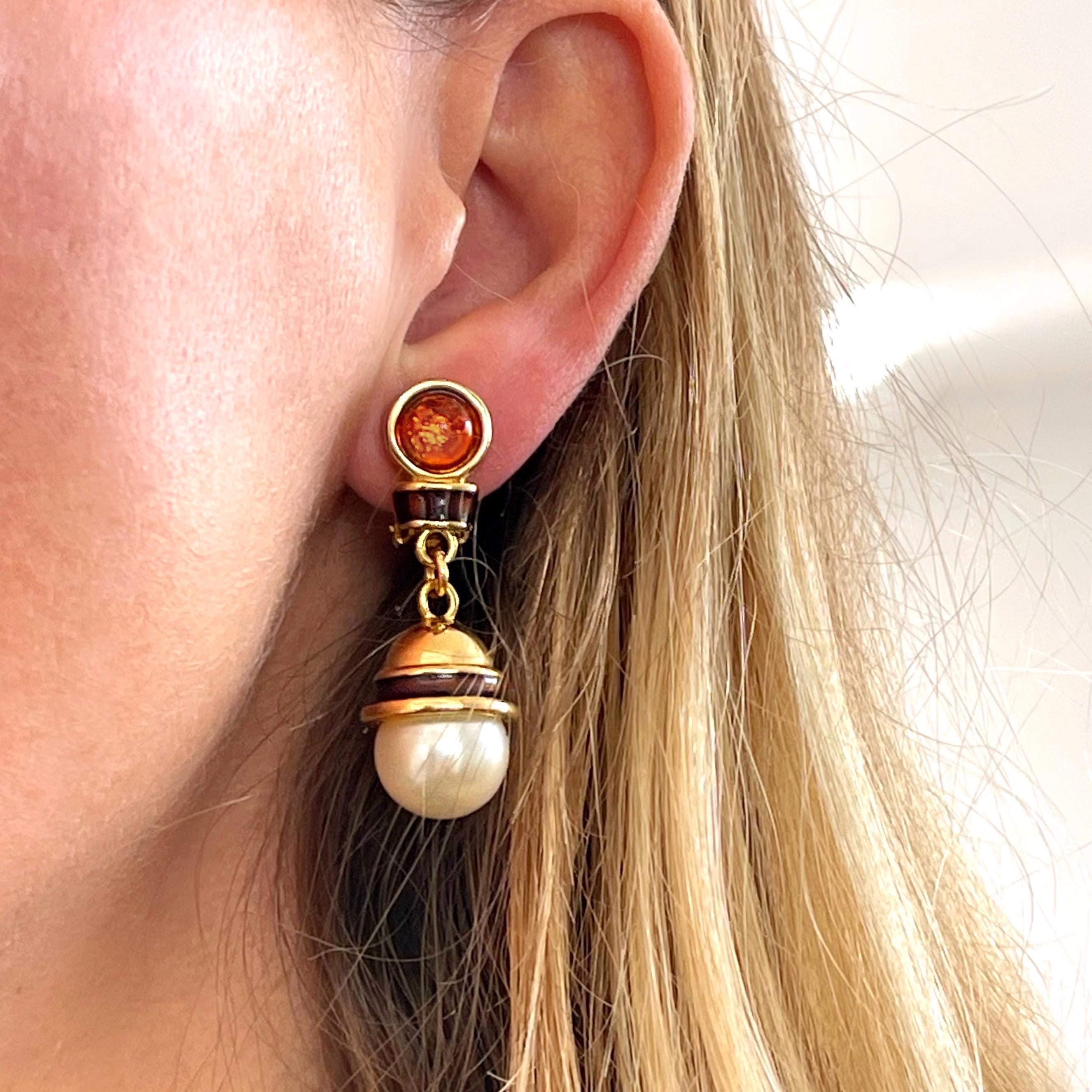 Boucles D’oreilles Clips Années 80 Vintage – En Argenté Et émail, Occasion
