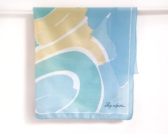 Vintage Pastel Blue, Yellow & Green Scarf by Lady de Guethem | Abstract Print Scarf