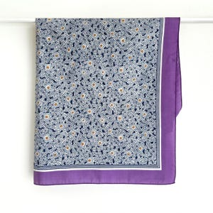 Vintage Floral Scarf in Navy, White & Purple | Made in France