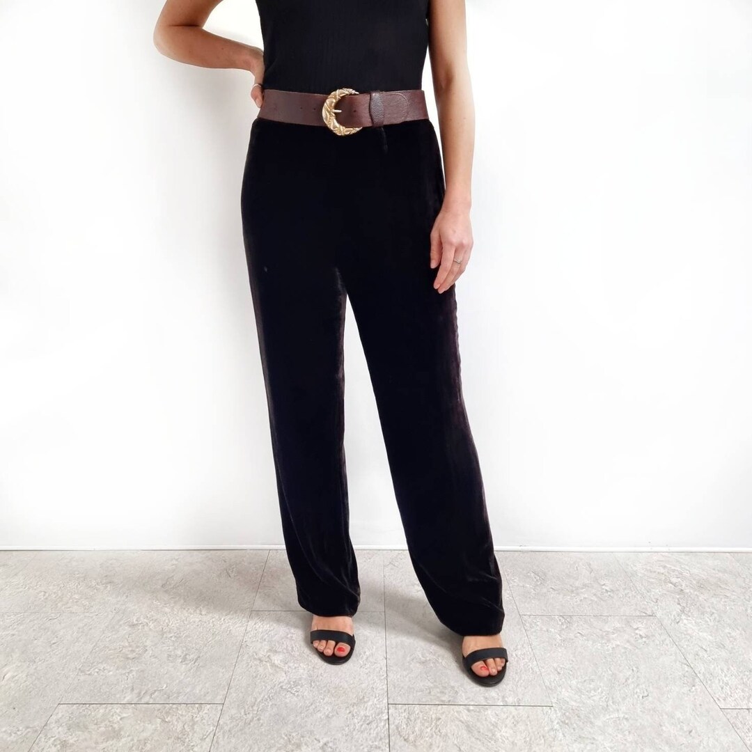 Buy Vintage Dark Brown Velvet Wide Leg Ladies Trousers