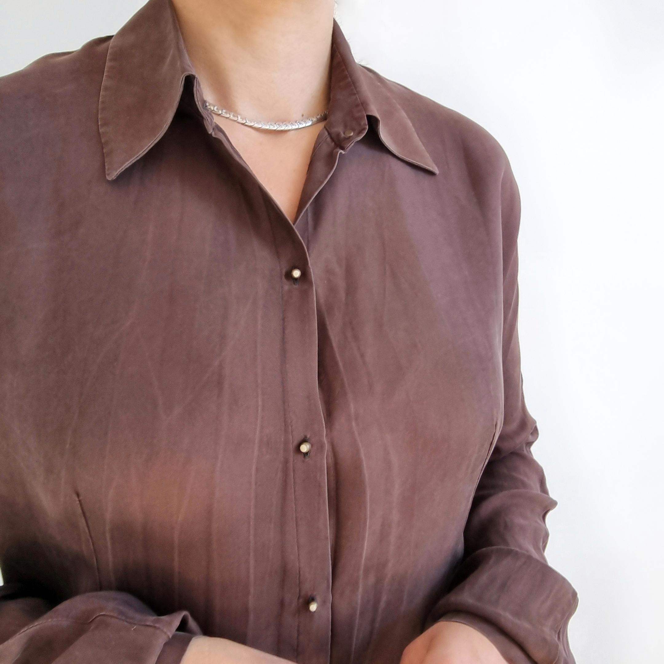 トップス vintage nylon dark brown shirt blouse 51+UBlt9oGL._SY350_QL65_.jpg
