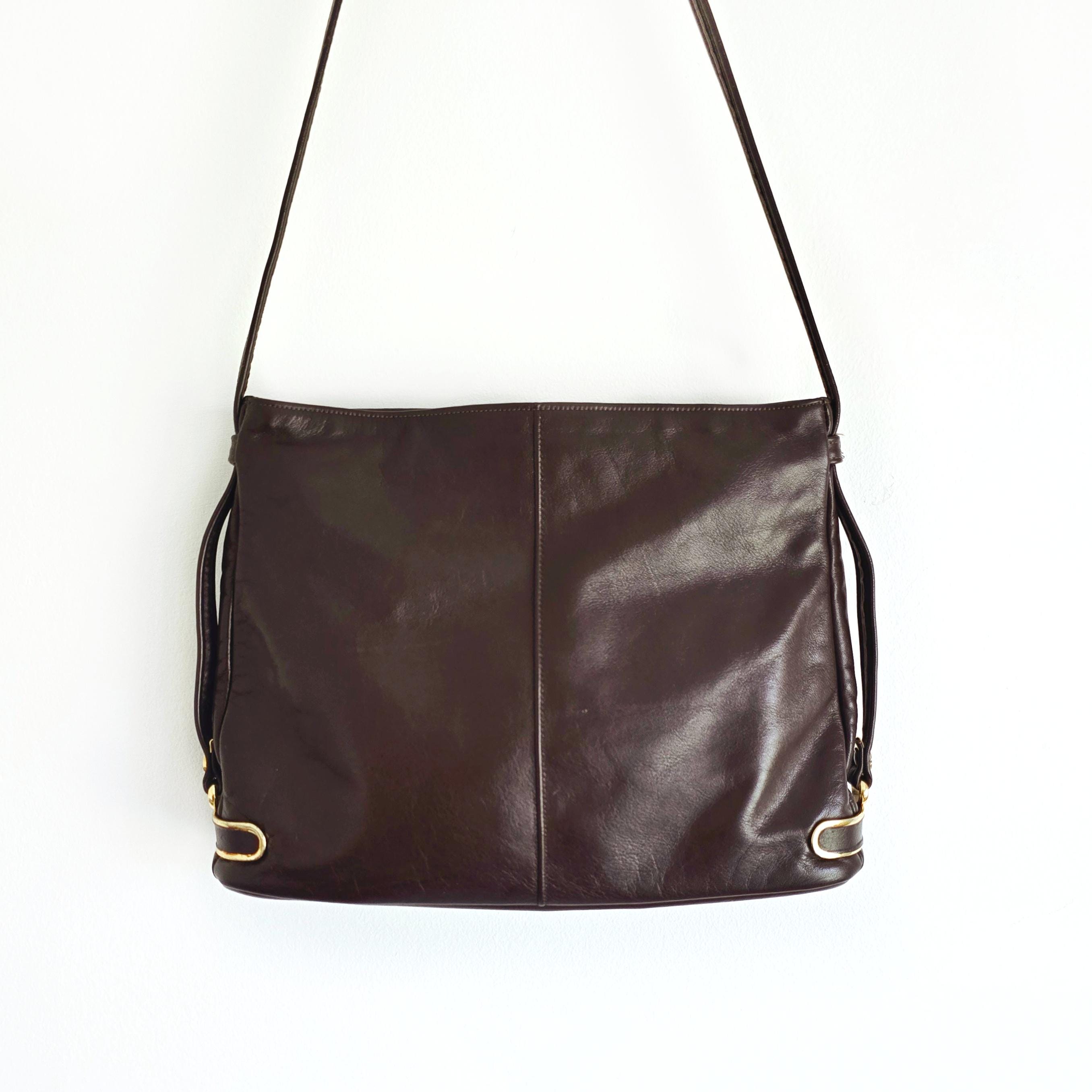 Vintage Jane Shilton Dark Brown Leather Bag W Gold Detail | Medium