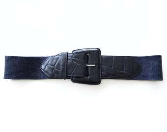 Vintage MAURI Navy Blue Ostrich Leather Belt With Silver  display picture 1