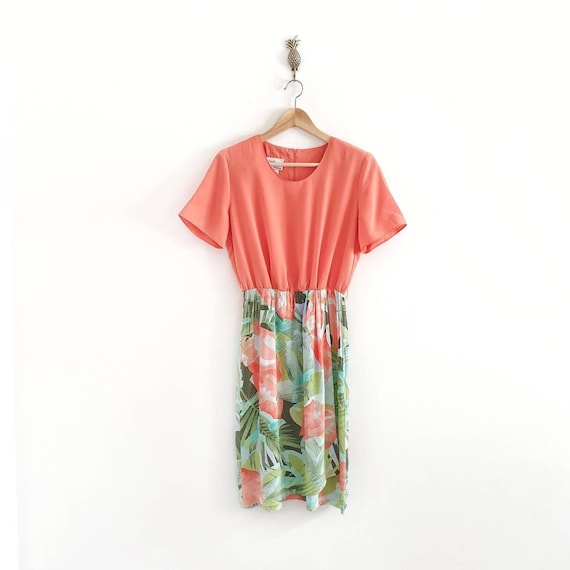 Vintage Bright Dress, Tropical Print - image 1