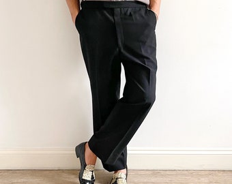 Vintage Men’s Black Suit Trousers with Satin Trim | Black Tie Smart Men&#39;s Trousers | 36in