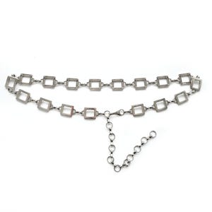Vintage square panel link belt in antique silver/ gold tone. Vintage Gold Square & Circle Metal Chain Link Belt - Fits up  main image 3